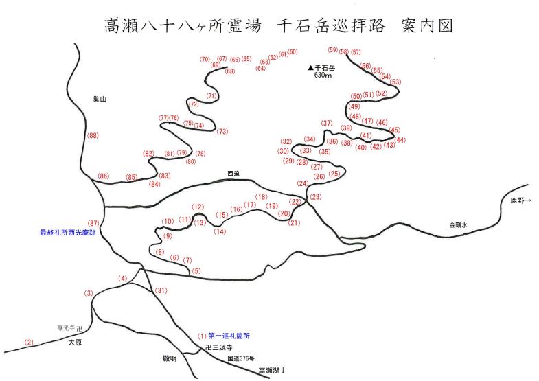 高瀬八十八ヶ所霊場 千石岳巡拝路 案内図