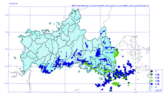 東南海・南海地震の震度分布図