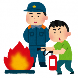 消火訓練をしているイラスト
