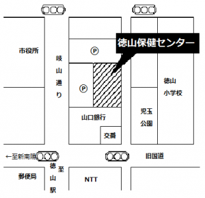 徳山保健センターの位置図です。詳しくはページ末の問い合わせ先までお問い合わせください。