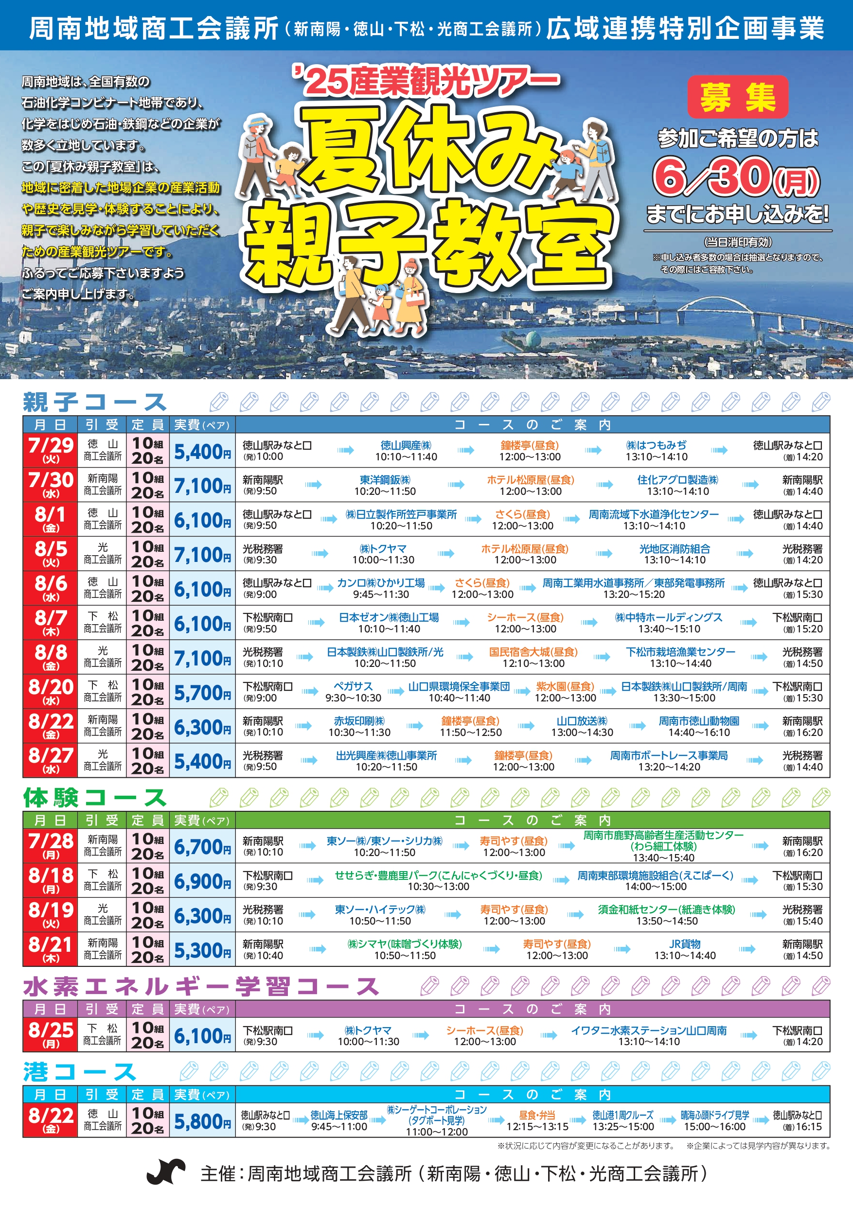 産業観光ツアー表