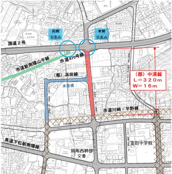 中溝線や浜田線の位置図